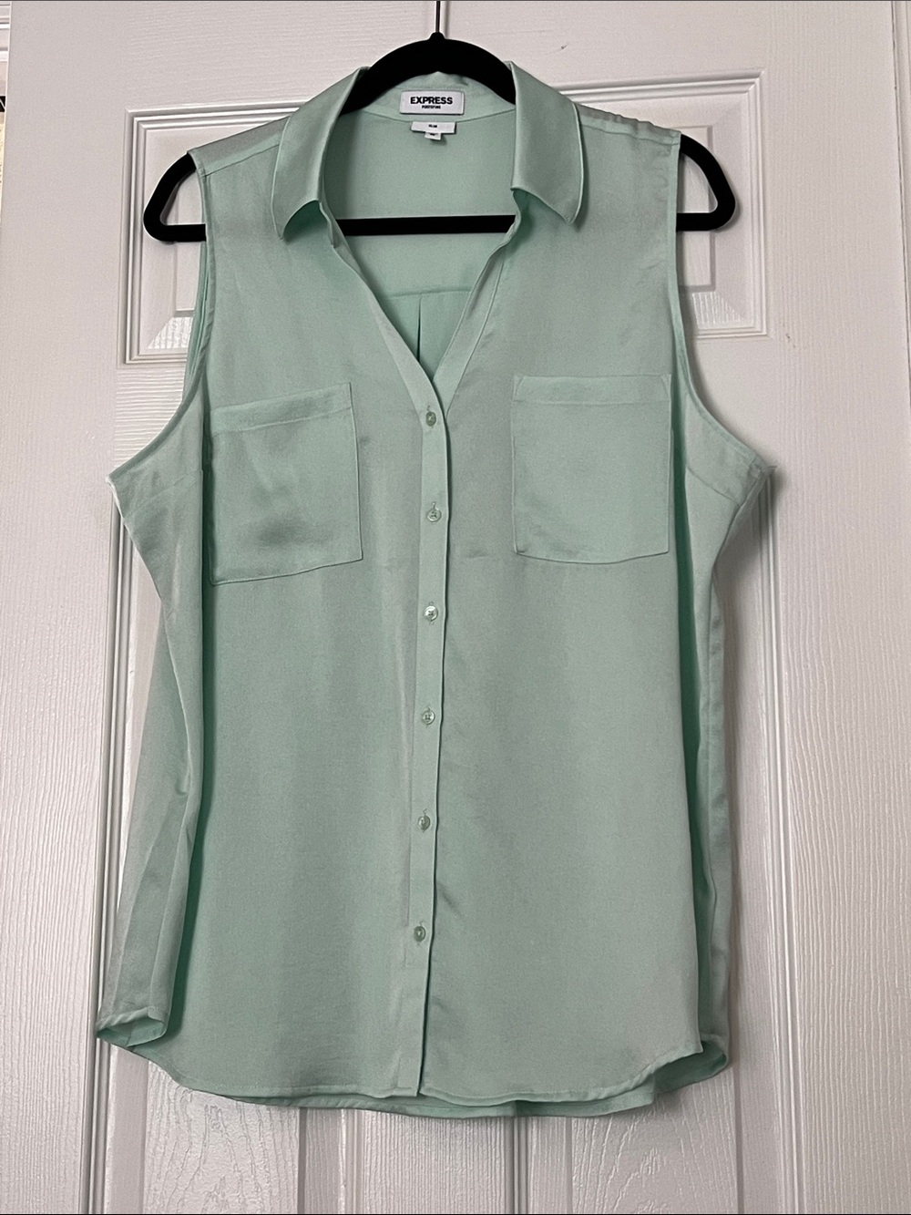 Express Sleeveless Button-Down Top in Mint Green